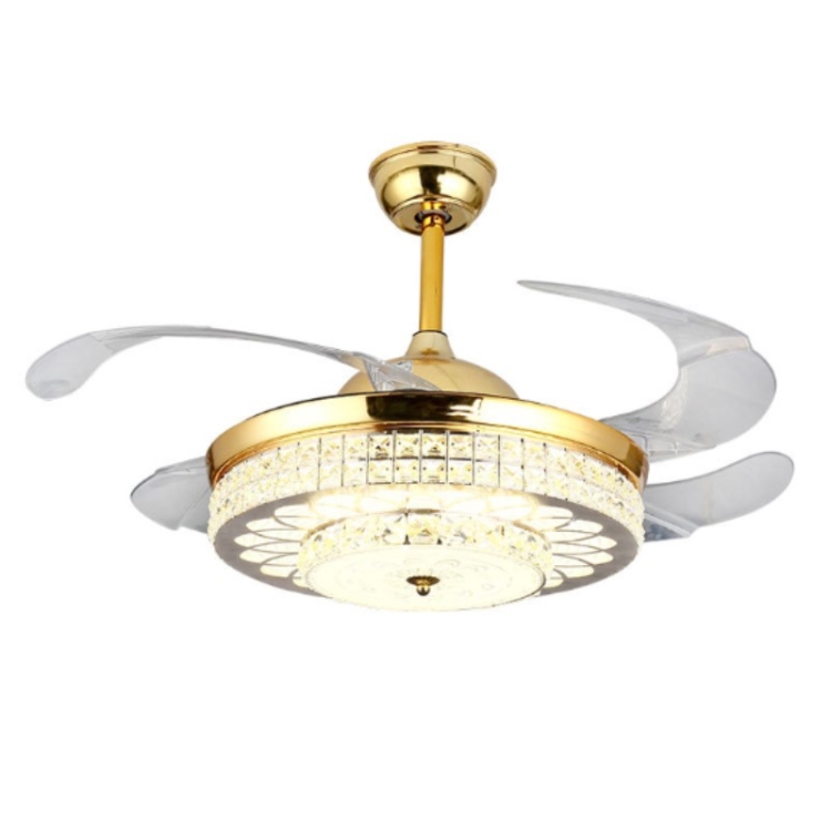 

Invisible Crystal Fan LED Chandelier Home Living Room Bedroom Variable Frequency Ceiling Fan Light with Remote Control, Size:42 inch 1101 Three Color 36W