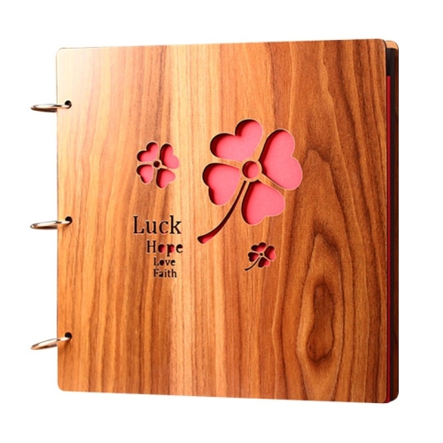 

16 inch Wooden Handmade DIY Sticky Photo Album Baby Growth Souvenir Album(Four Leaf )