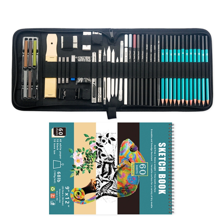

50 in 1 Sketch Pencil Tool Set High-Gloss Metal Pen Carbon Pen Painting Art Set(Black)