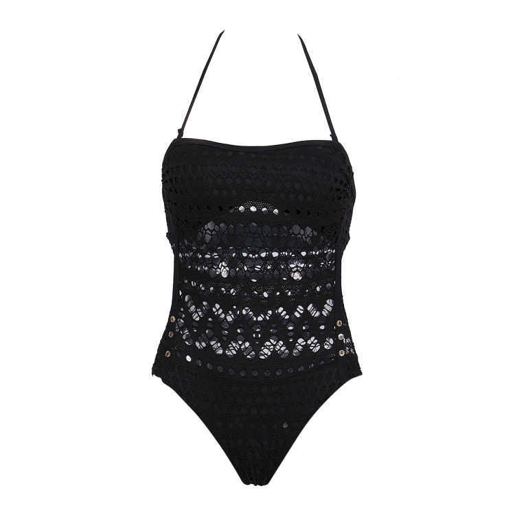 

2 PCS Hollow One-piece Lacing Swimsuit Skinny Bikini for Women, Size:L(Black)