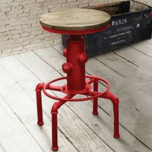 

Industrial Bar Stool Height Adjustable Swivel Pinewood Top Dining Chair Pipe Style Barstool(Wine red)