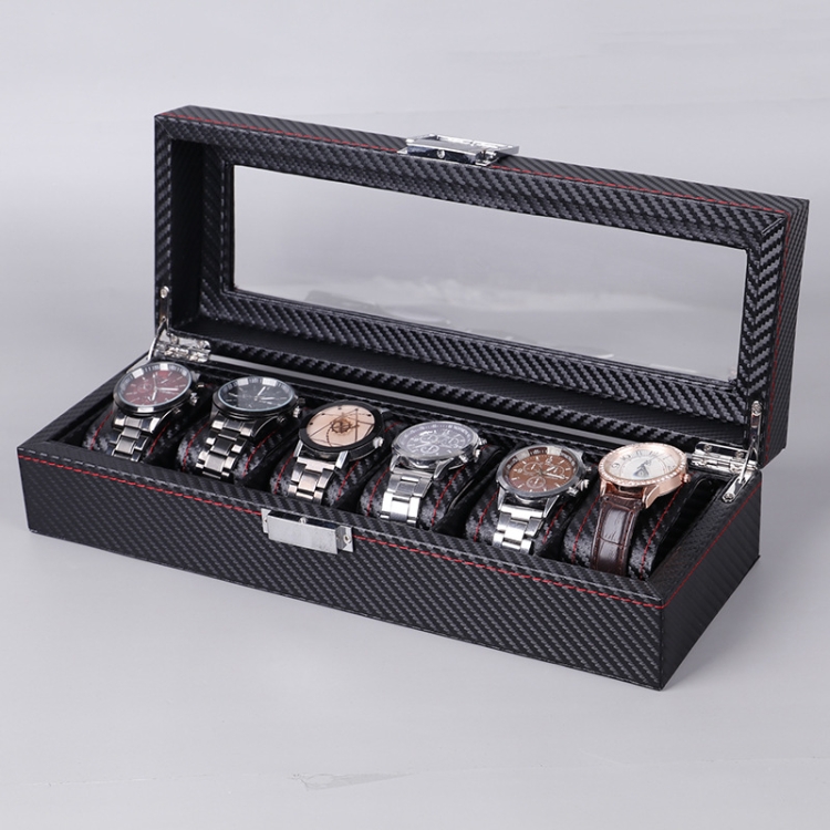

Carbon Fiber PU Leather Watch Box Jewelry Storage Box Packaging Box, Style: 6 Watch Positions
