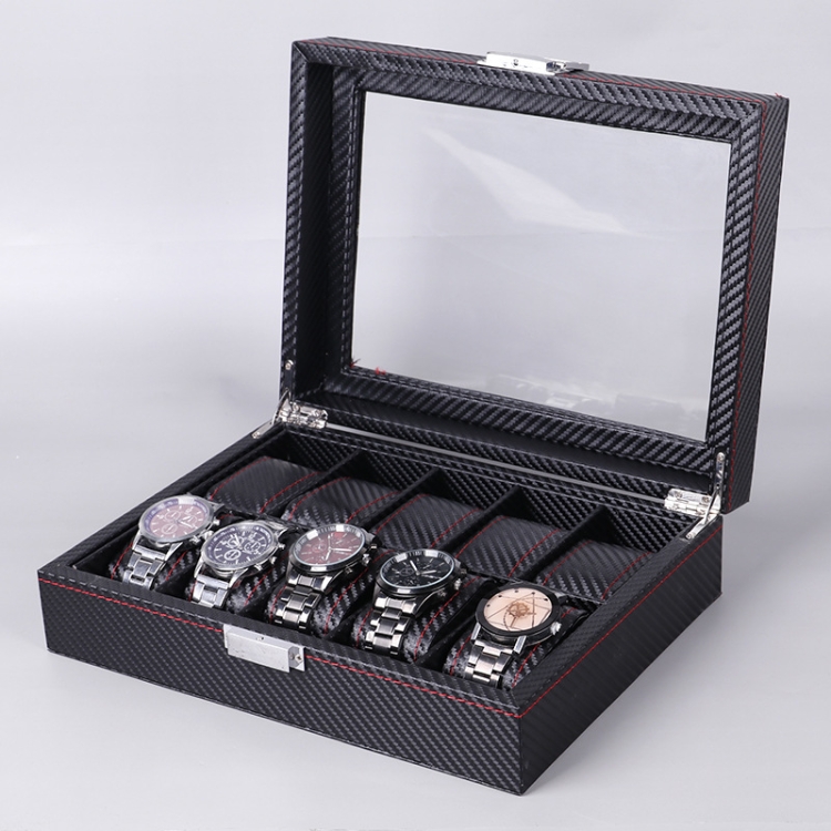 

Carbon Fiber PU Leather Watch Box Jewelry Storage Box Packaging Box, Style: 10 Watch Positions
