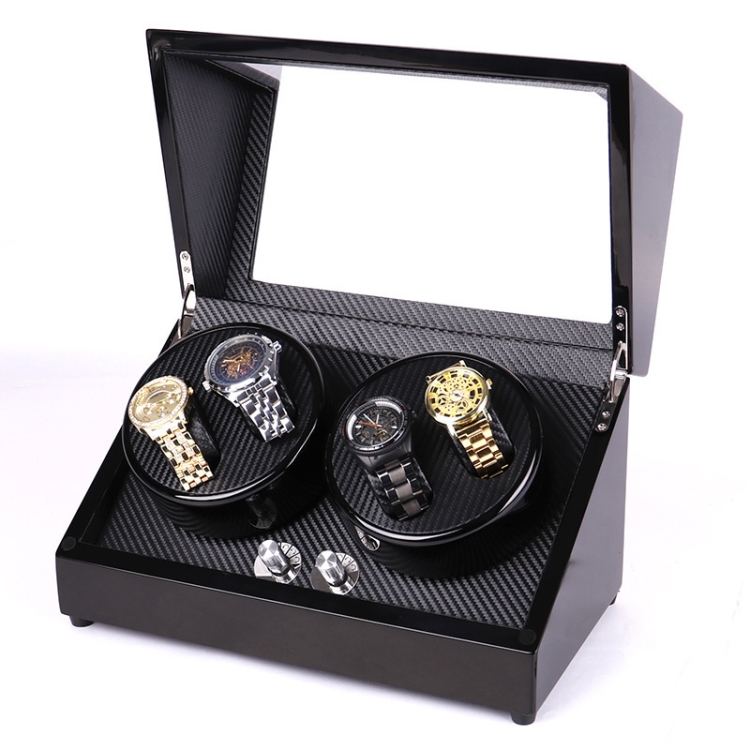 

4 Watch Positions + 0 Automatic Winding Watch Box Rotating Motor Watch Winder，EU Plug(Black + Carbon Fiber)