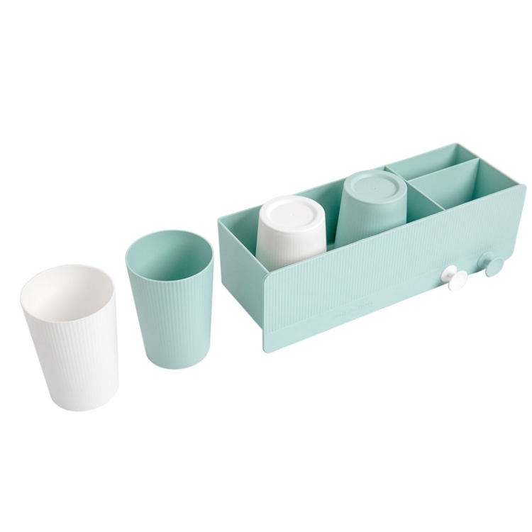 

QJ012 Wall-Mounted Toothbrush Cup Holder Shelves Set, Colour: Blue (4 Cups)