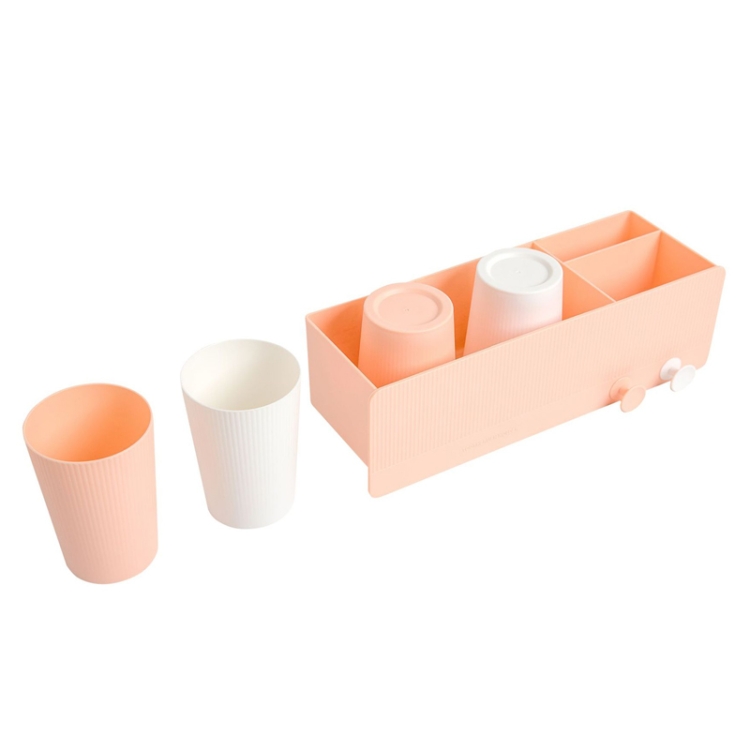 

QJ012 Wall-Mounted Toothbrush Cup Holder Shelves Set, Colour: Pink (4 Cups)