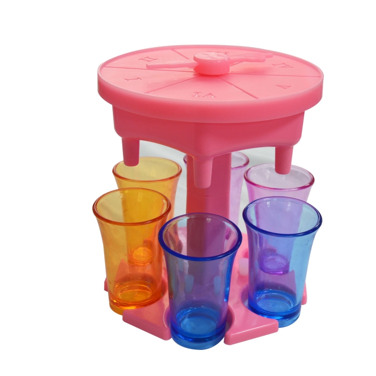 

6 Cups Wine Dispenser Automatic Diversion Wine Pourer With Game Turntable, Style: Hexagon Pink with Color Cup