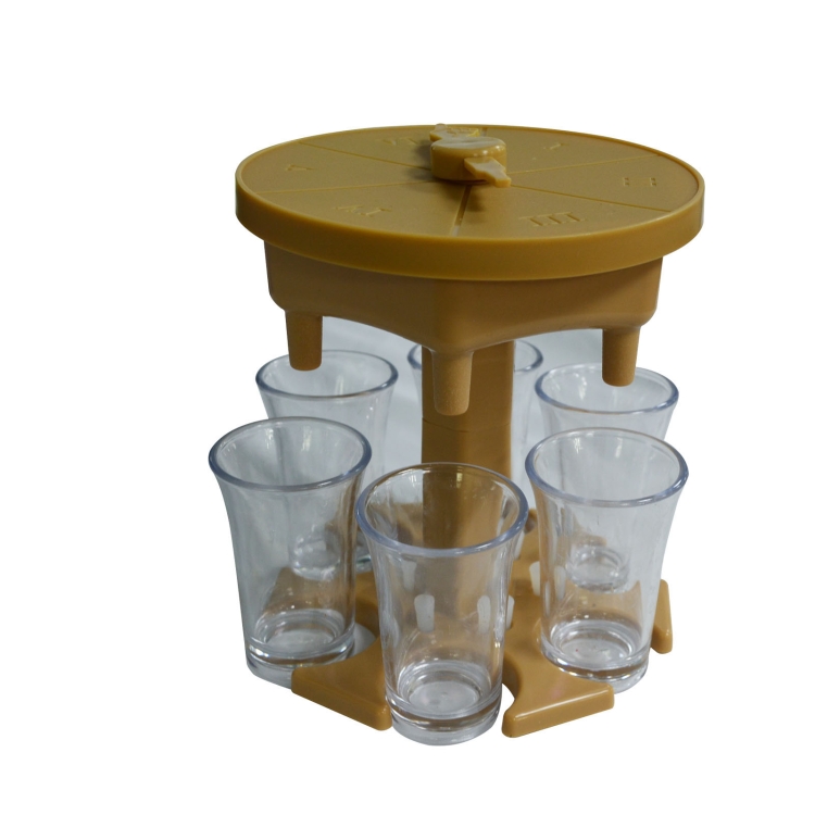 

6 Cups Wine Dispenser Automatic Diversion Wine Pourer With Game Turntable, Style: Hexagon Brown with Transparent Cup