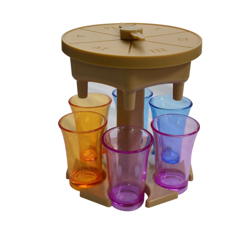 

6 Cups Wine Dispenser Automatic Diversion Wine Pourer With Game Turntable, Style: Hexagon Brown with Color Cup