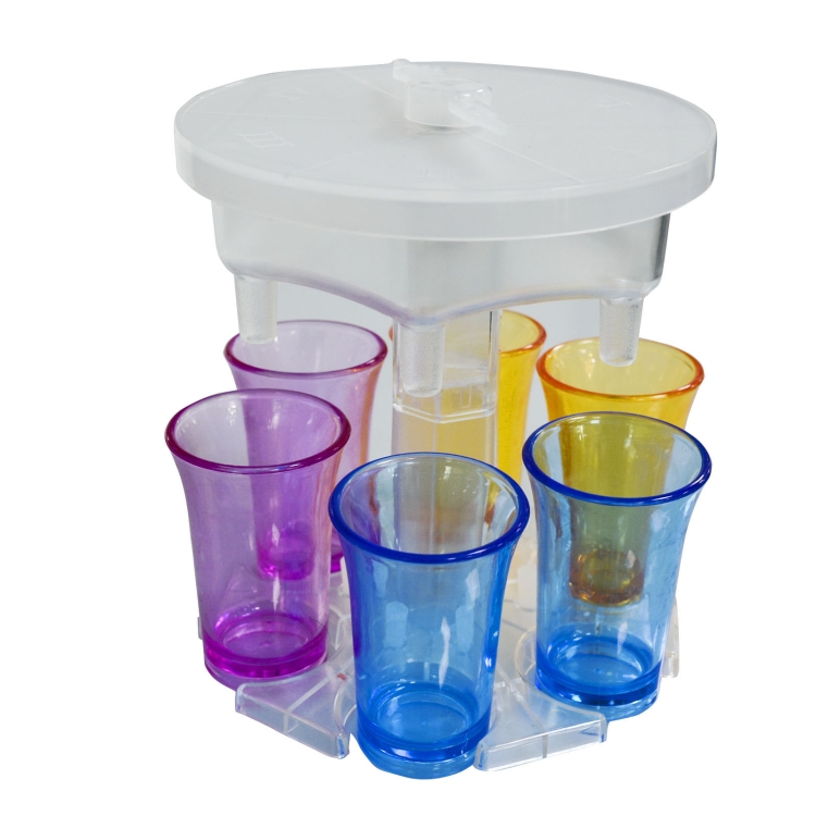 

6 Cups Wine Dispenser Automatic Diversion Wine Pourer With Game Turntable, Style: Hexagon Transparent with Color Cup