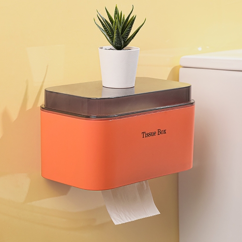 

2 PCS Wall-Mounted Non-Perforated Tissue Box Bathroom Waterproof Storage Box(Orange)
