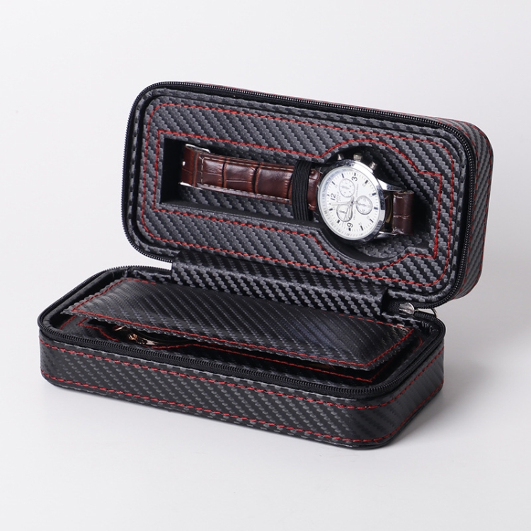 

PU Leather Full Carbon Fiber Zipper Watch Bag Watch Storage Display Box, Style: 02 Watch Position