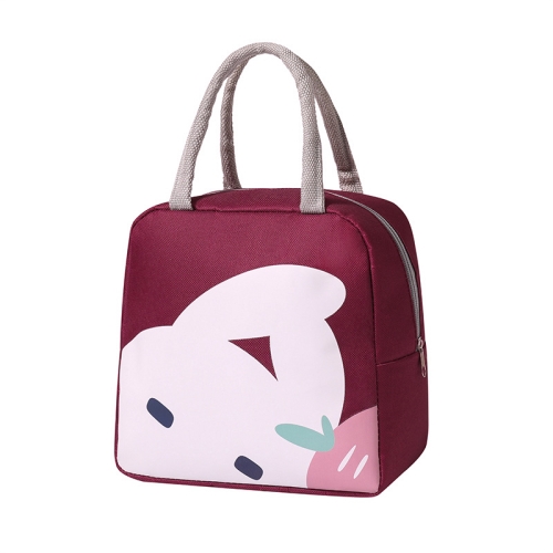 

2 PCS QW001 Cartoon Thick Aluminum Foil Lunch Bag Student Lunch Box Handbag Insulated Bag(Wine red)