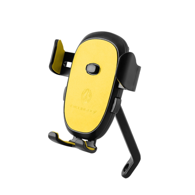 

2 PCS CYCLINGBOX BG-2930 Bicycle Mobile Phone Frame Plastic One-Click Lock Mobile Phone Bracket, Style: Rearview Mirror Installation (Yellow）