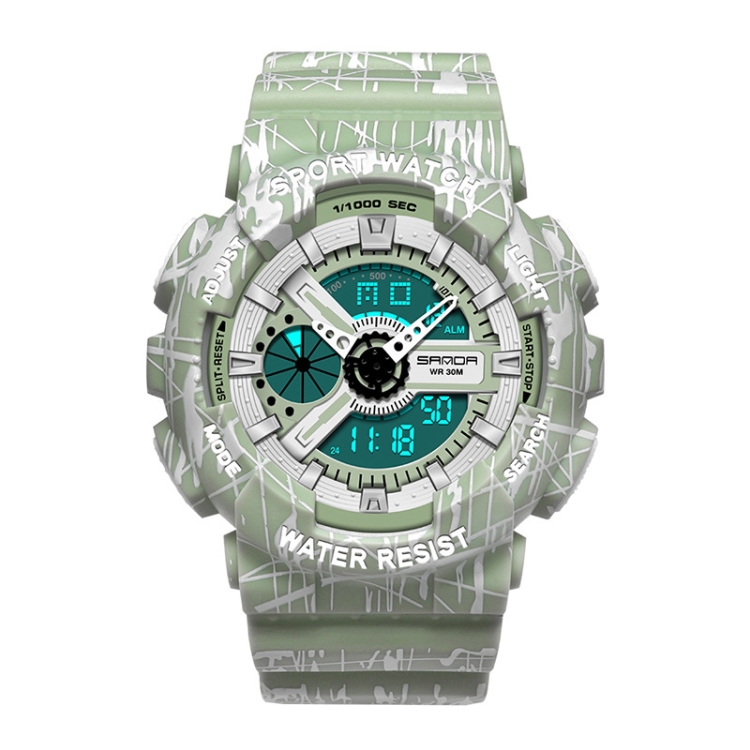 

SANDA Three-Pin Luminous Outdoor Waterproof Multifunctional Couple Electronic Watch(Women Line Matcha Green)