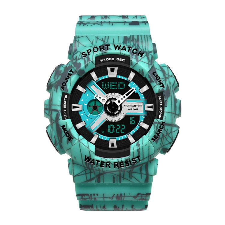 

SANDA Three-Pin Luminous Outdoor Waterproof Multifunctional Couple Electronic Watch(Women Line Blue)