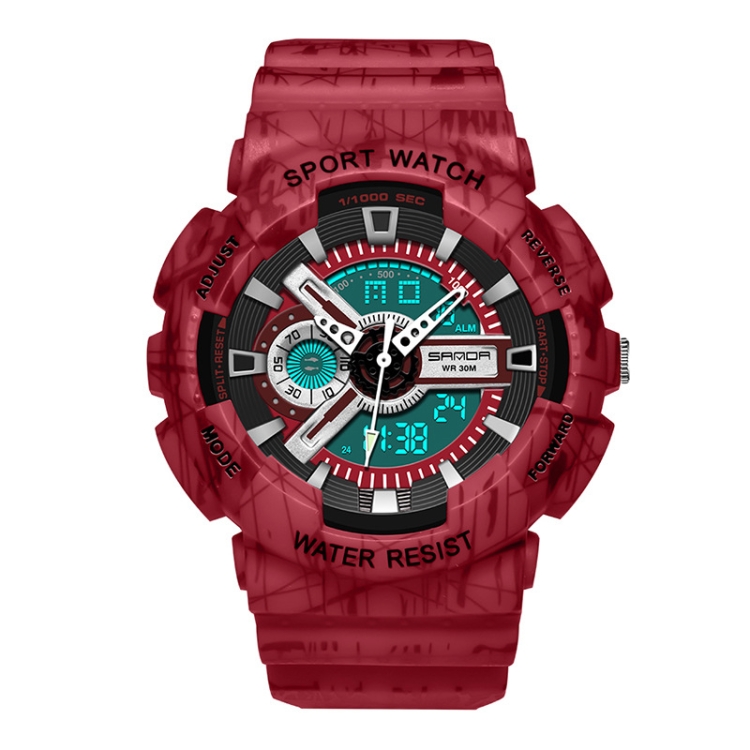 

SANDA Three-Pin Luminous Outdoor Waterproof Multifunctional Couple Electronic Watch(Men Line Red)