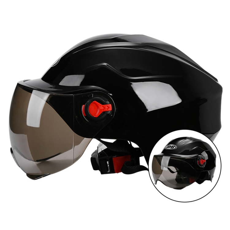 

BYB 207 Men And Women Electric Motorcycle Adult Helmet Universal Hard Hat, Specification: Tea Color Short Lens(Bright Black)