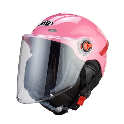 

BYB W-266 Four Seasons Men And Women Universal Helmet Electric Motorcycle Anti-Fog Keep Warm Protective Cap, Specification: Transparent Lens(Pink)