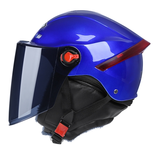 

BYB W-266 Four Seasons Men And Women Universal Helmet Electric Motorcycle Anti-Fog Keep Warm Protective Cap, Specification: Tea Color Lens(Blue)