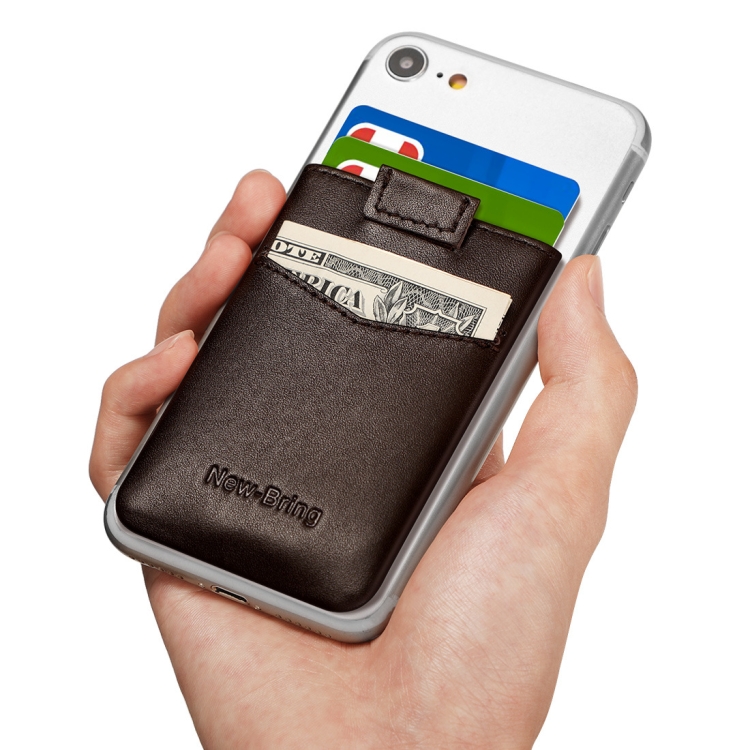 

New Bring Mobile Phone Back Sticker Card Holder Cowhide Bus Card Holder Card Antimagnetic Card Sticker(Brown)