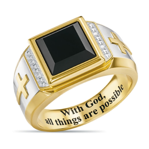 

5 PCS 18K Gold Cross Ring Thorns Crown Diamond Ring For Men, Size: 7