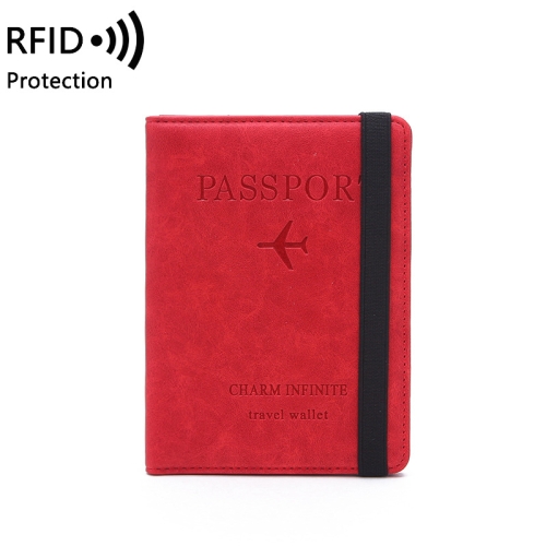 

COVC1011 Travel Passport Card Bag Elastic Band Protective Case(Red)