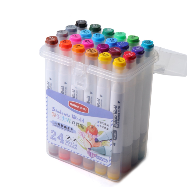 

NORA Children Art Graffiti Double-Headed Marker Pen Set Specification： White Pole 24 Color Water-based Marker