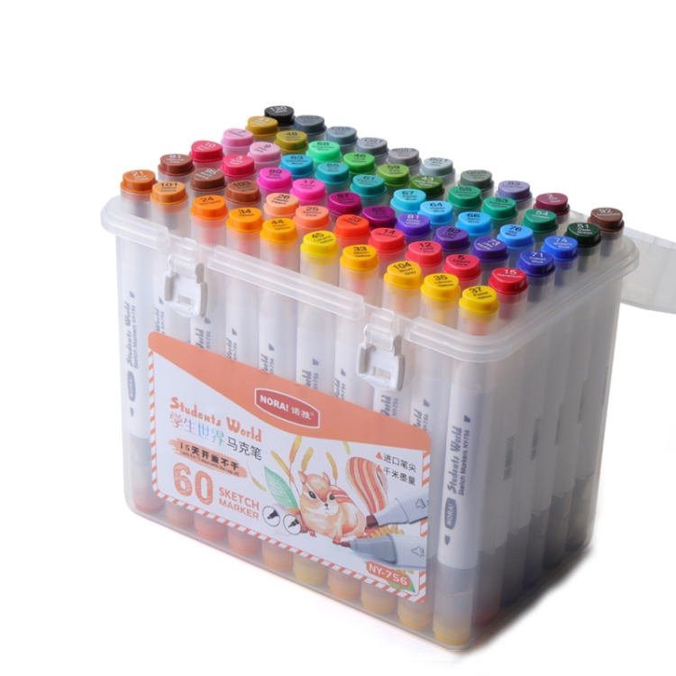 

NORA Children Art Graffiti Double-Headed Marker Pen Set Specification： White Pole 60 Color Water-based Marker