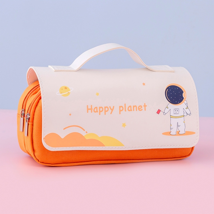 

2 PCS Large-Capacity Pencil Case Student Cute Portable Stationery Bag Cartoon Multifunctional Stationery Box(Orange)