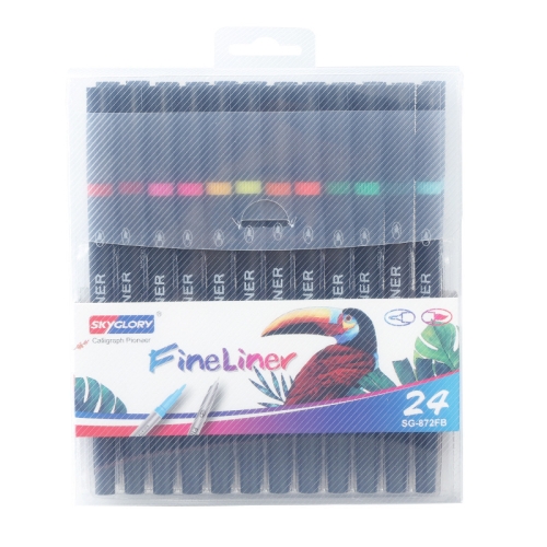 

Skyglory 2 Packs Children Drawing Double-Headed Hook Line Pen Art Soft-Headed Watercolor Pen，Specification 24 Color Black Pole