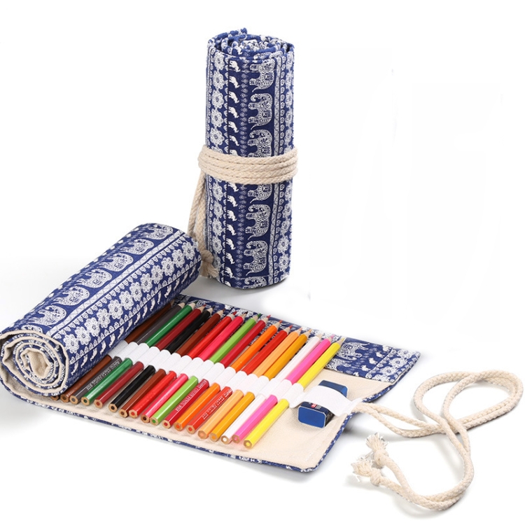 

2 PCS 36 Holes Handmade Canvas Pen Curtain Large-Capacity Pencil Case For Boys And Girls Color Pencil Sketch Stationery Box(Elephant)