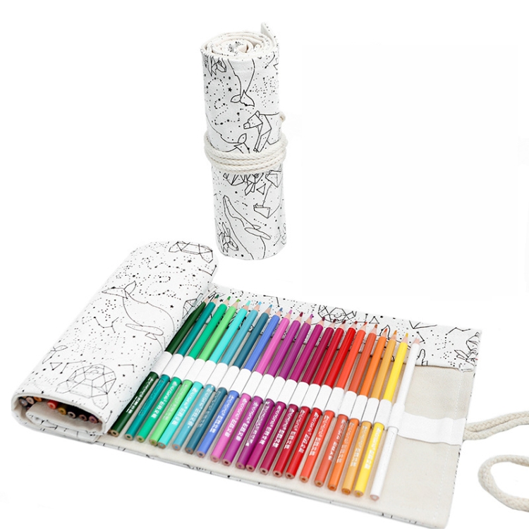 

2 PCS 48 Holes Handmade Canvas Pen Curtain Large-Capacity Pencil Case For Boys And Girls Color Pencil Sketch Stationery Box(White Constellation)