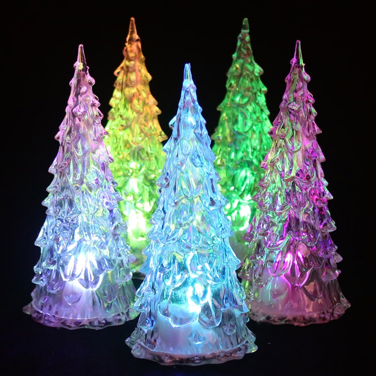 

10 PCS Acrylic Christmas Tree Night Light Crystal 7 Colors Decoration Lamp 12cm Height