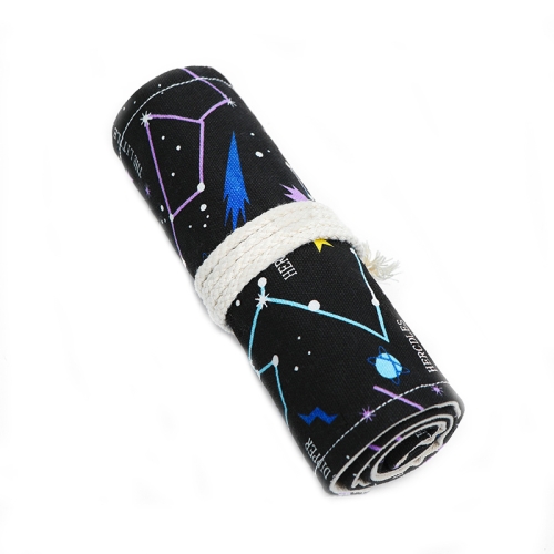 

2 PCS 36 Holes Night Sky Sketch Color Pencil Bag Students Large-Capacity Canvas Pen Curtain Roll Pen Bag