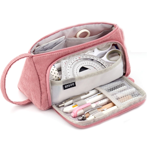 

Angoo Student Large-Capacity Stationery Bag Portable Gift Cosmetic Bag(Bean Pink Corduroy)