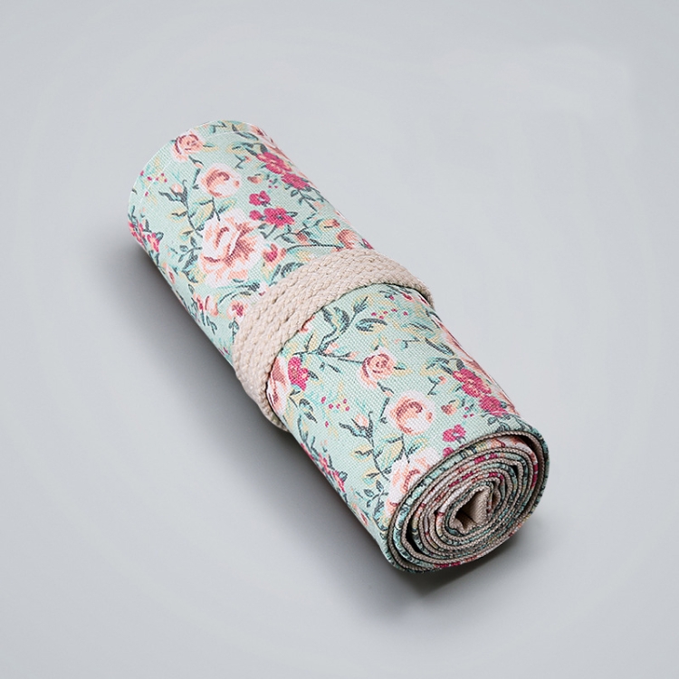 

2 PCS 48 Holes Small Floral Canvas Handmade Pen Curtain Sketch Color Pencil Roll Pen Bag Storage Stationery Box