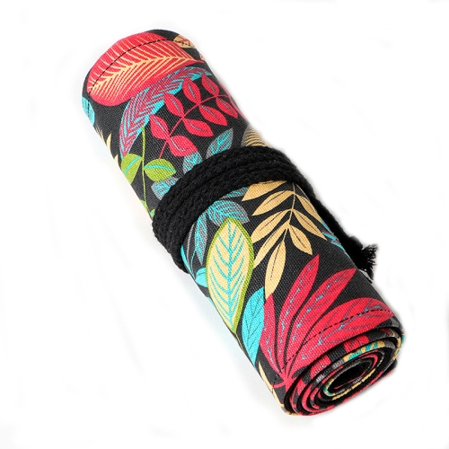 

2 PCS 24 Holes Fallen Leaves Printed Canvula Pen Curtain Large Capacity Sketch Color Pencil Roll Pen Bag