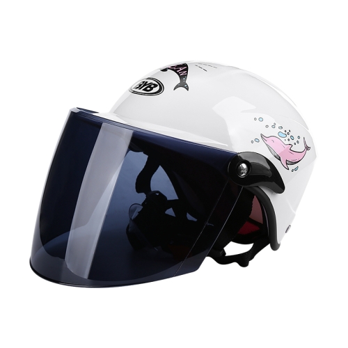 

BYB X-201 Children Cartoon Helmet Electric Car Protective Cap, Specification: Tea Color Lens(White Dolphin)