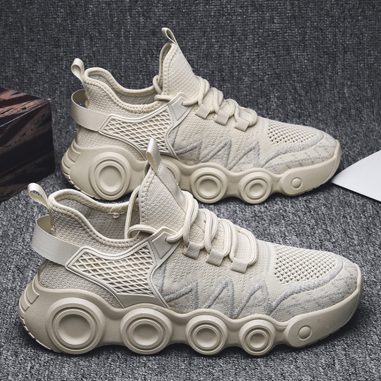 

Air Fire Wheel Sole Men Shoes Flying Weave Breathable Casual Running Shoes, Size: 40(Khaki)