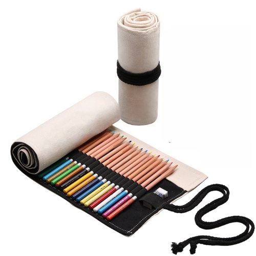 

2 PCS 36 Holes Solid Handmade Canvas Color Pencil Curtain Painting Special Storage Bag Large Capacity Roll Pen Bag