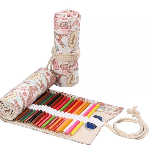 

2 PCS 12 Holes Tower Canvas Handmade Pen Curtain Roll Pen Bag Sketch Color Pencil Bag