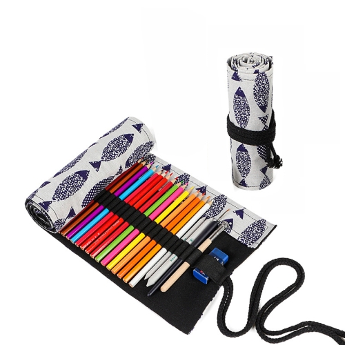 

2 PCS 24 Holes Saury Hand Canvas Pen Curtain Color Lead Roller Pen Bag Storage Stationery Box