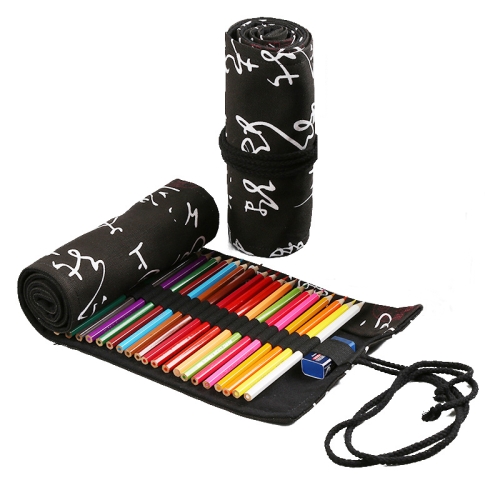 

2 PCS 12 Holes Black Calligraphy Canvas Pen Curtain Sketch Color Pencil Bag