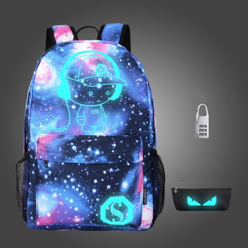 

Starry Sky Luminous Backpack Oxford Cloth Printed Backpack With Pen Case And Anti-Theft Lock, Specification:, Colour:Star Blue Music Kid