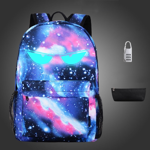 

Starry Sky Luminous Backpack Oxford Cloth Printed Backpack With Pen Case And Anti-Theft Lock, Specification:, Colour:Star Blue Devil