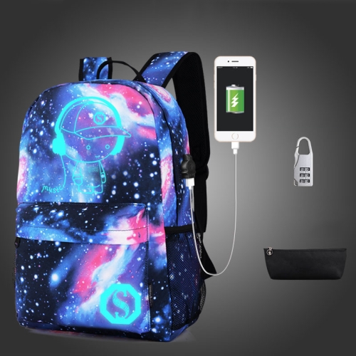 

Starry Sky Luminous Backpack Oxford Cloth Printed Backpack With Pen Case And Anti-Theft Lock, Specification:, Colour:Star Blue Music Kid (USB)