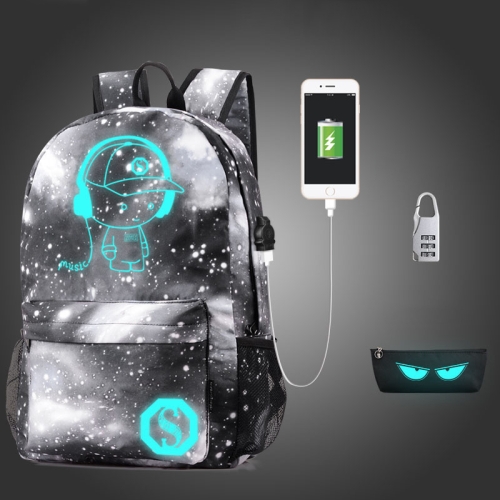

Starry Sky Luminous Backpack Oxford Cloth Printed Backpack With Pen Case And Anti-Theft Lock, Specification:, Colour:Star Gray Music Kid (USB)