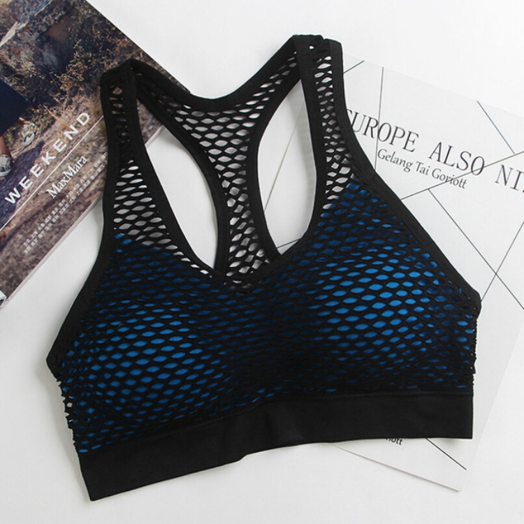 

Breathable Mesh Sport Bra Top Women Hollow Out Cross, Size:F(Blue)