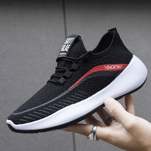 

JZ-1 Breathable Men Shoes Flying Weaving Soft Sole Sports Shoes, Size: 37(Black)